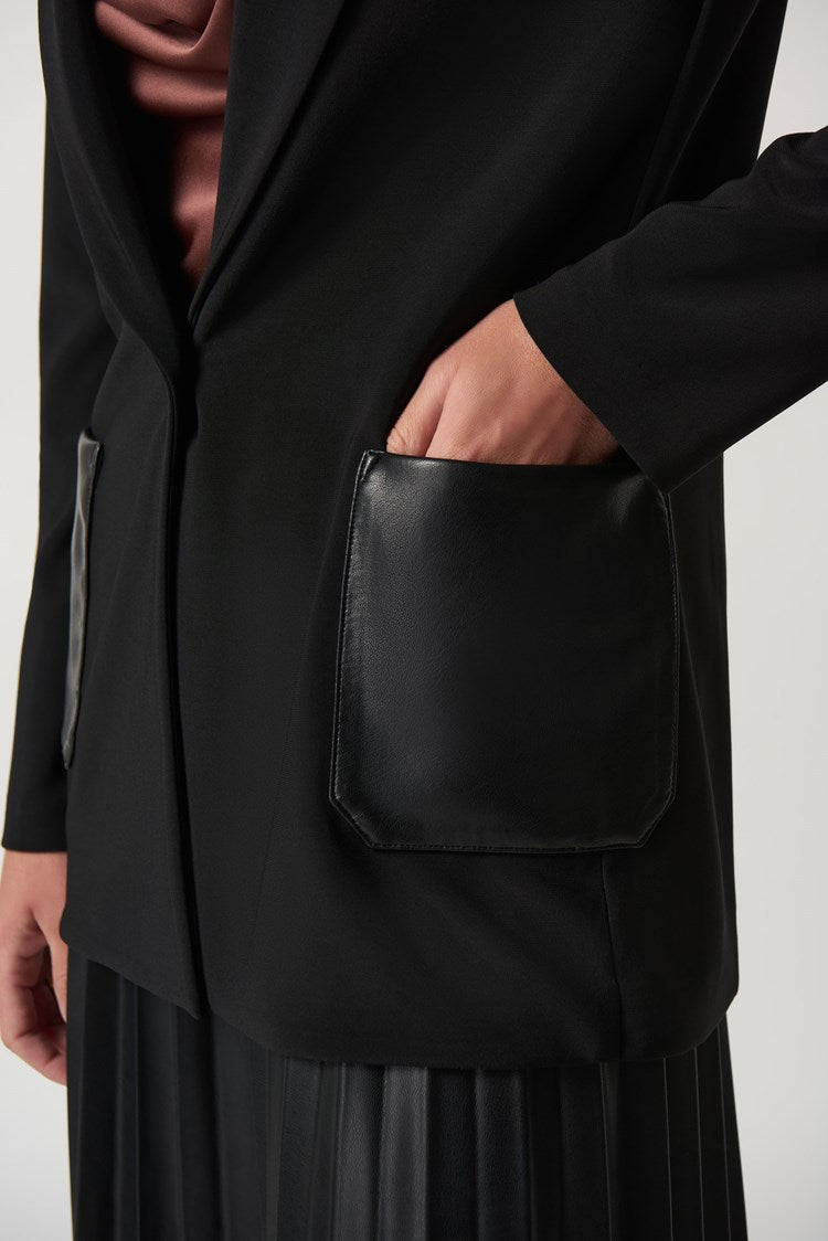 Faux-Leather Pocket Blazer