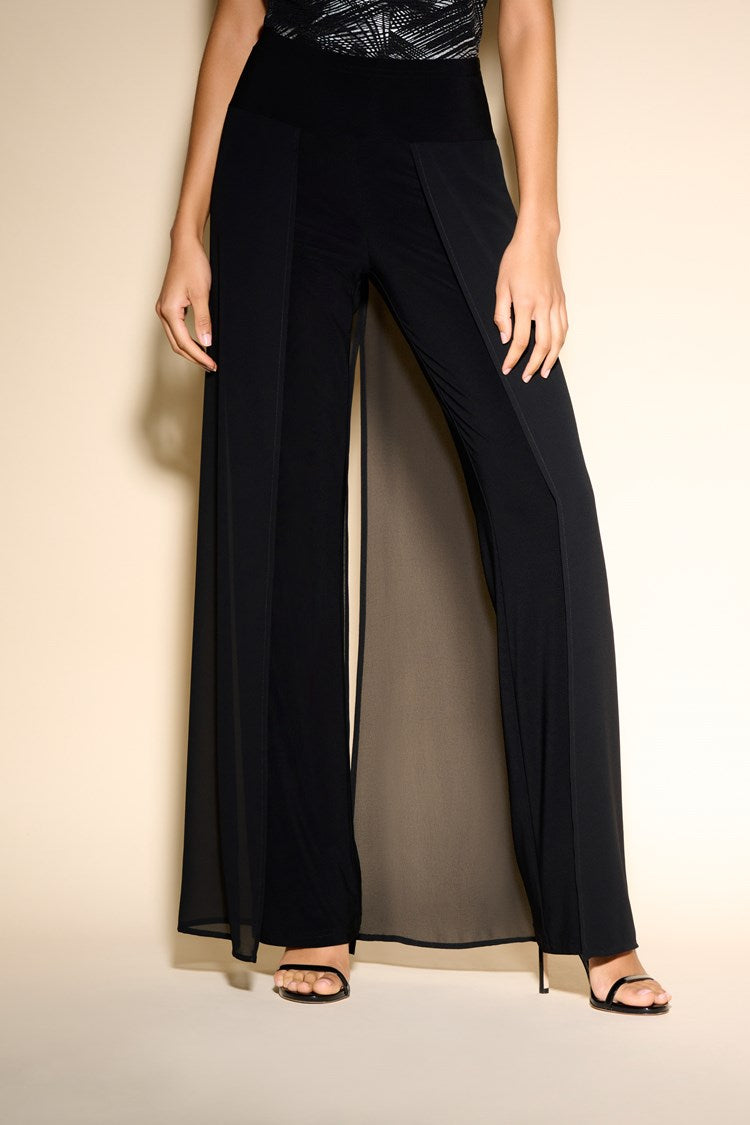 Joseph Ribkoff Chiffon Overlay Straight-Leg Pants  Style: 233773  The Joseph Ribkoff Chiffon Overlay Straight-Leg Pants, part of the Signature Collection, offer a statement of sophistication, refinement and elegance. These silky knit pants feature a luxurious chiffon overlay, perfect for a special occasion. High-quality fabric and construction ensure durability and multiple wearing opportunities. Feel your best in this timeless piece.  For best fit please refer to this size guide.