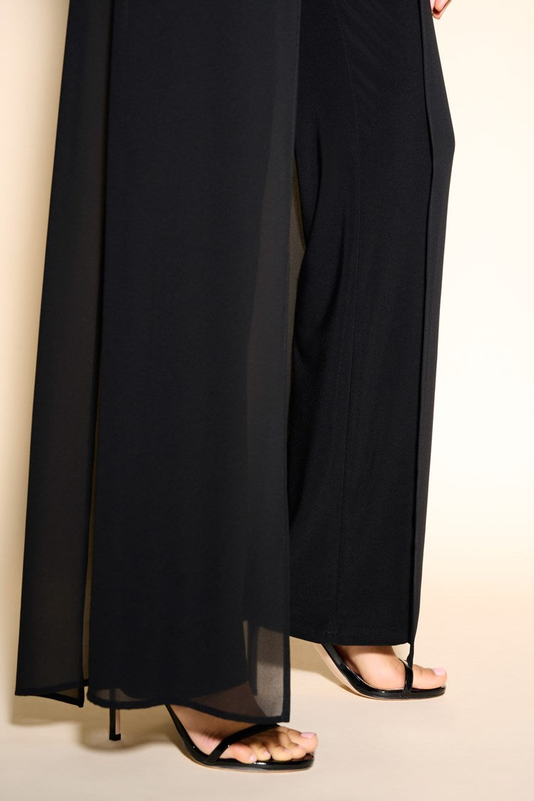 Joseph Ribkoff Chiffon Overlay Straight-Leg Pants  Style: 233773  The Joseph Ribkoff Chiffon Overlay Straight-Leg Pants, part of the Signature Collection, offer a statement of sophistication, refinement and elegance. These silky knit pants feature a luxurious chiffon overlay, perfect for a special occasion. High-quality fabric and construction ensure durability and multiple wearing opportunities. Feel your best in this timeless piece.  For best fit please refer to this size guide.