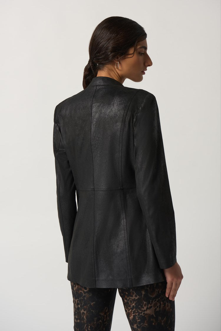 This luxurious Suede Jacket from Joseph Ribkoff is made from high-end solid suede and features a lapel collar with rhinestone detailing. The long straight sleeves, and fitted silhouette is designed to make this jacket perfect for everyday. The rhinestones add an edgy touch that will make you stand out.