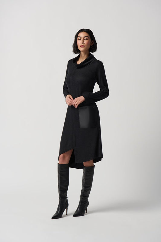 Sweater Knit Dress With Faux Leather Patched Pockets