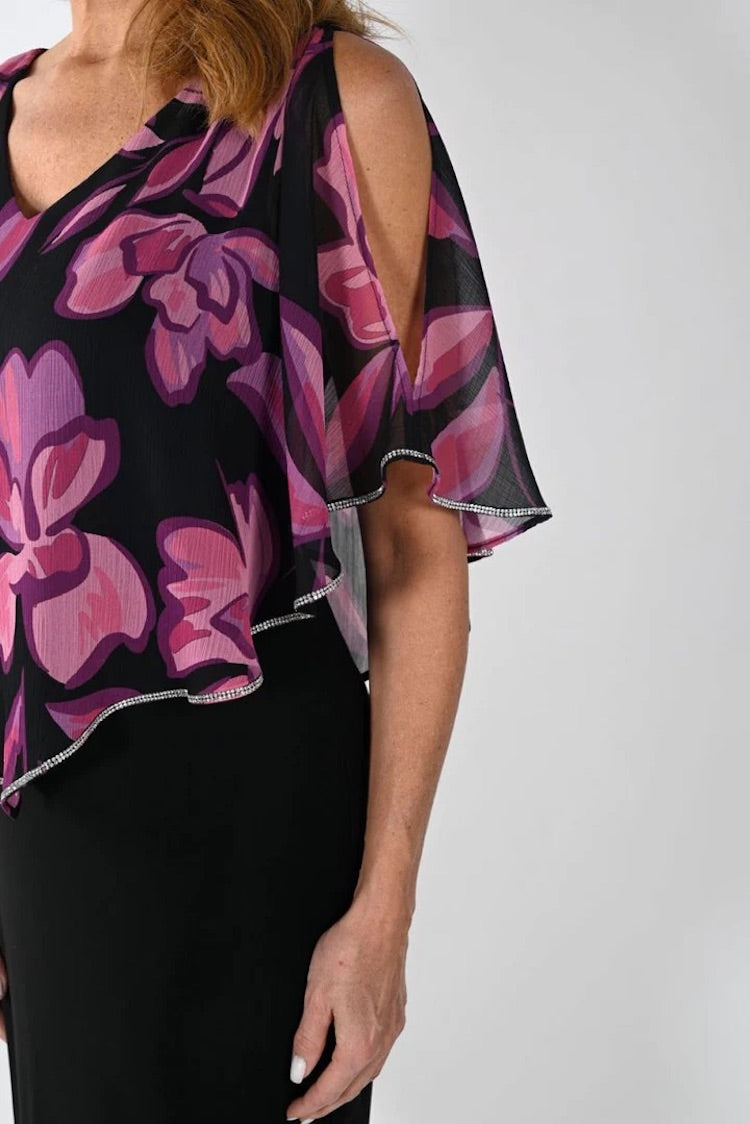 Floral Dress with Chiffon Overlay