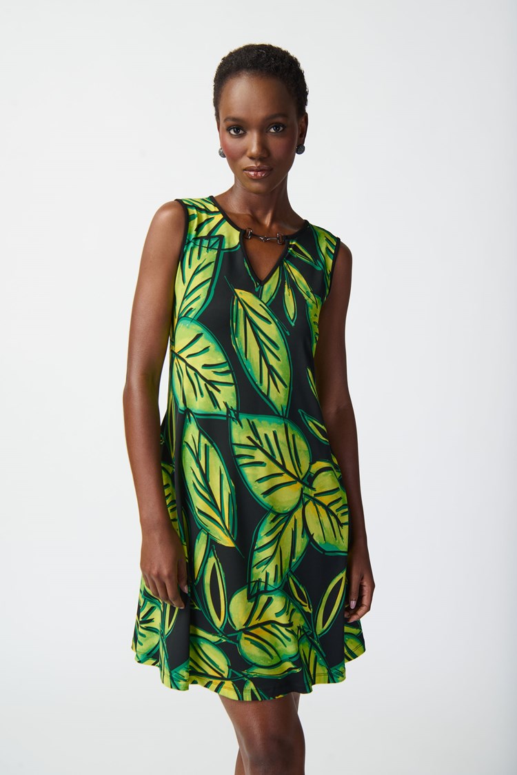 Leaf Print Keyhole Neck Dress