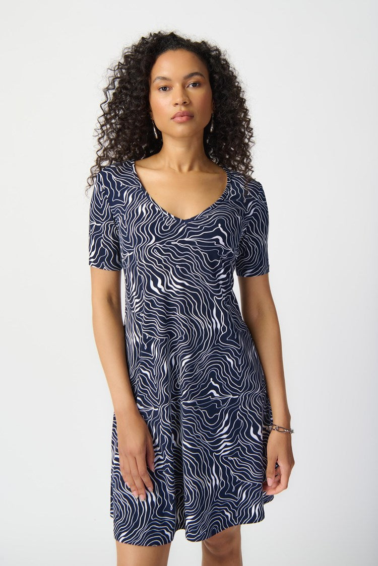 Wave Pattern Flared Dress|﻿Joseph Ribkoff|Style: 241293 | Fashionista