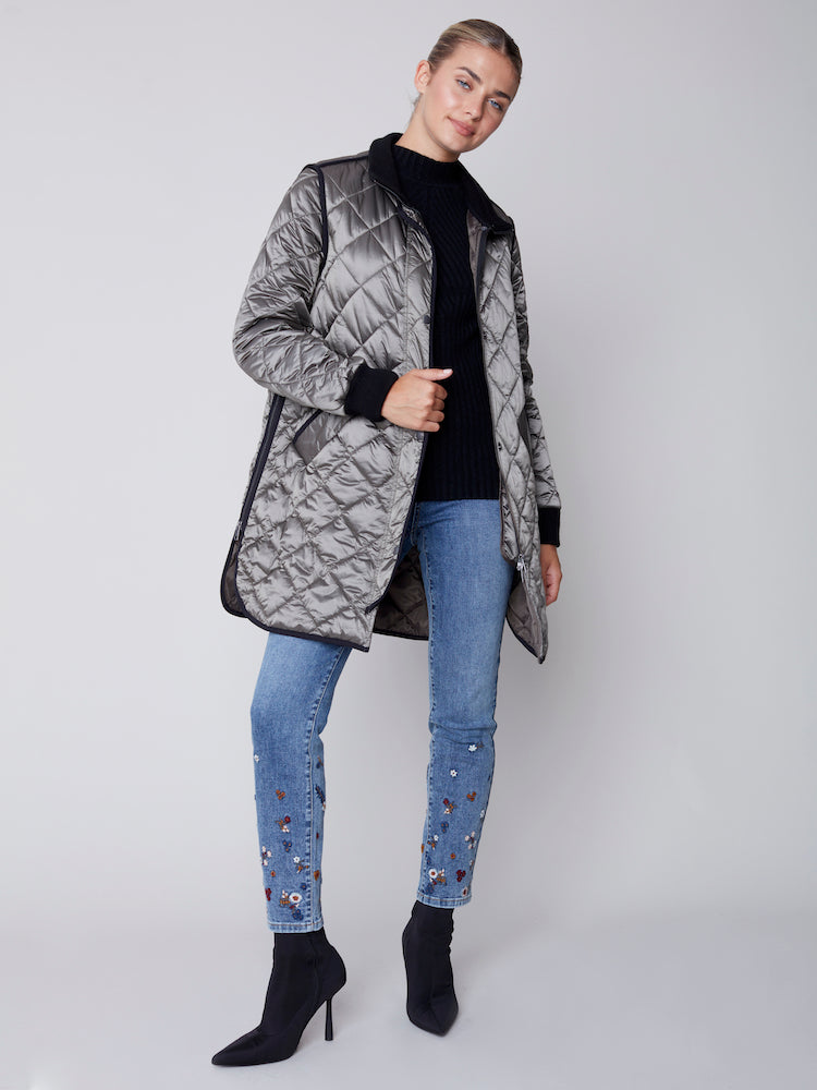 Long Iridescent Quilted Jacket