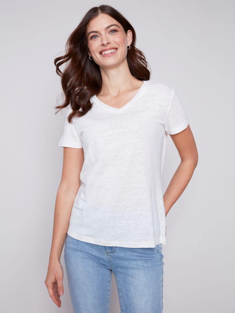 Short Sleeve V-Neck Linen T-Shirt