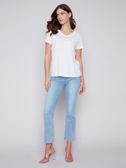 Short Sleeve V-Neck Linen T-Shirt