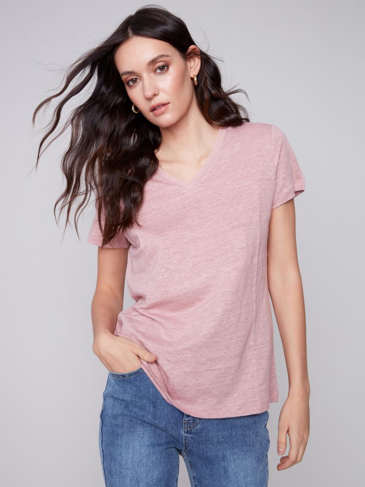 Short Sleeve V-Neck Linen T-Shirt