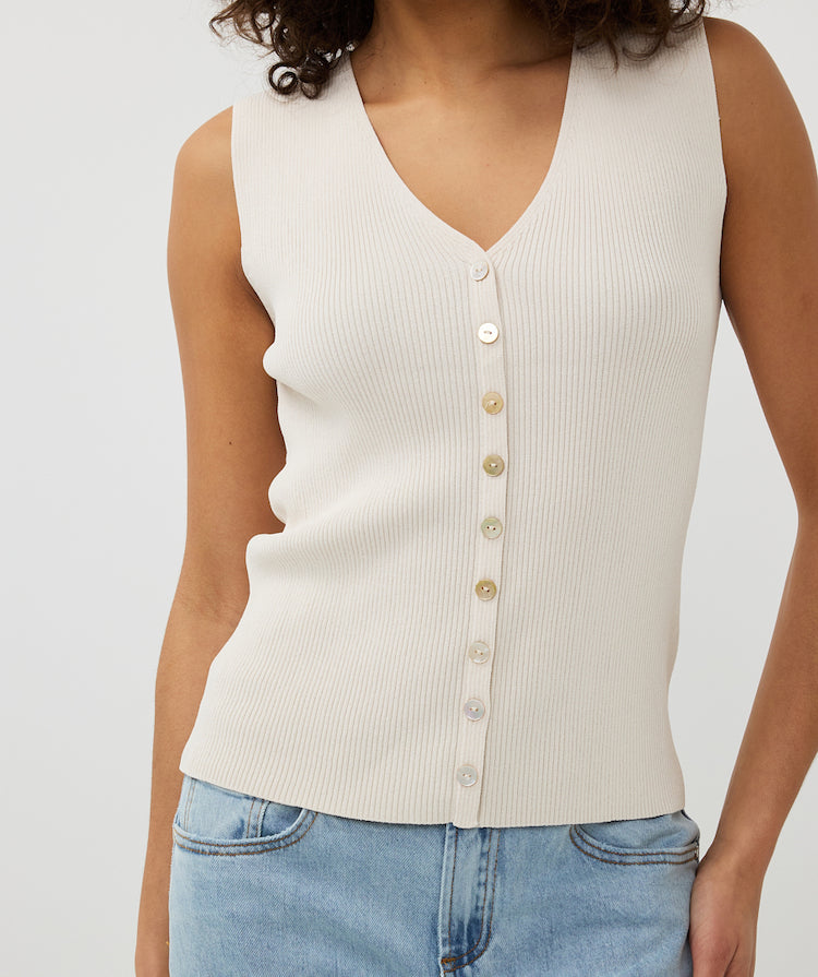 Button Detail V-Neck Sleeveless Top