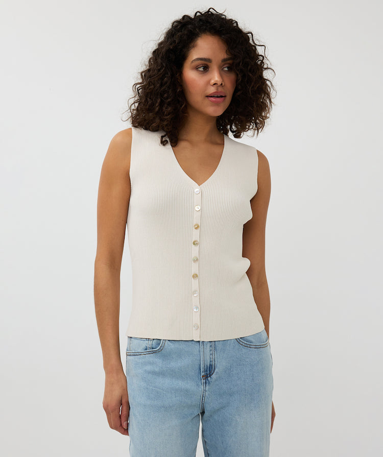 Button Detail V-Neck Sleeveless Top