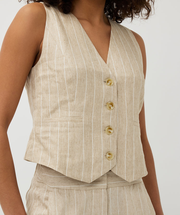 Linen Stripe Button Front Vest