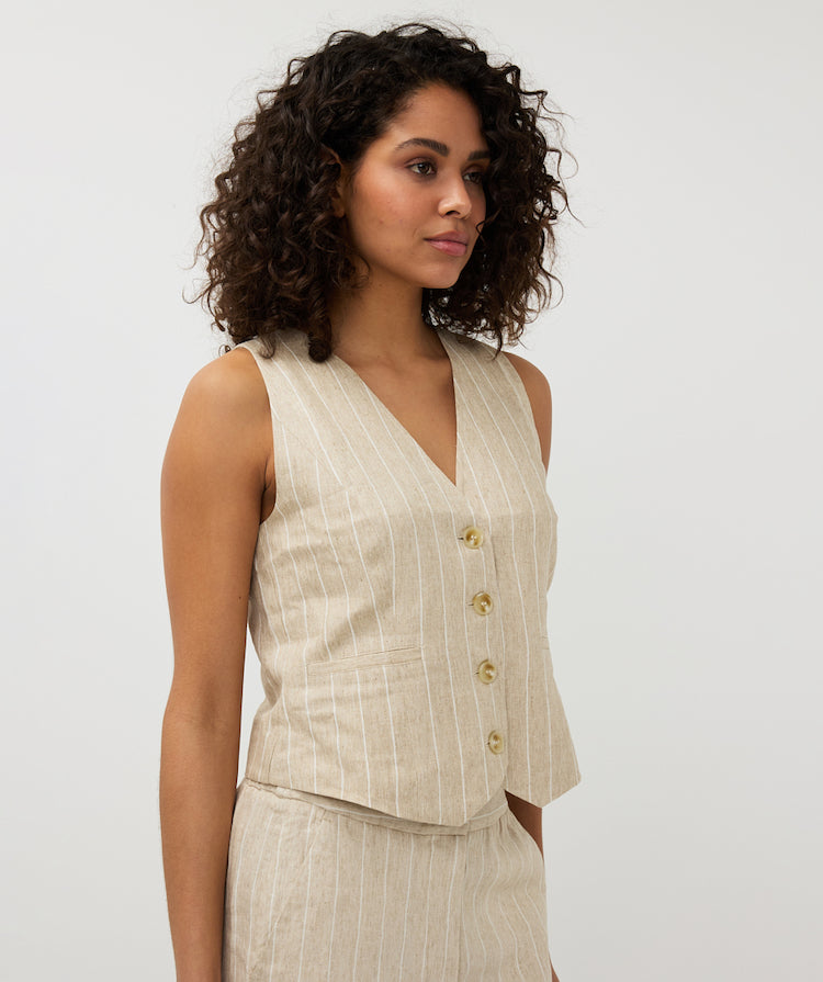 Linen Stripe Button Front Vest