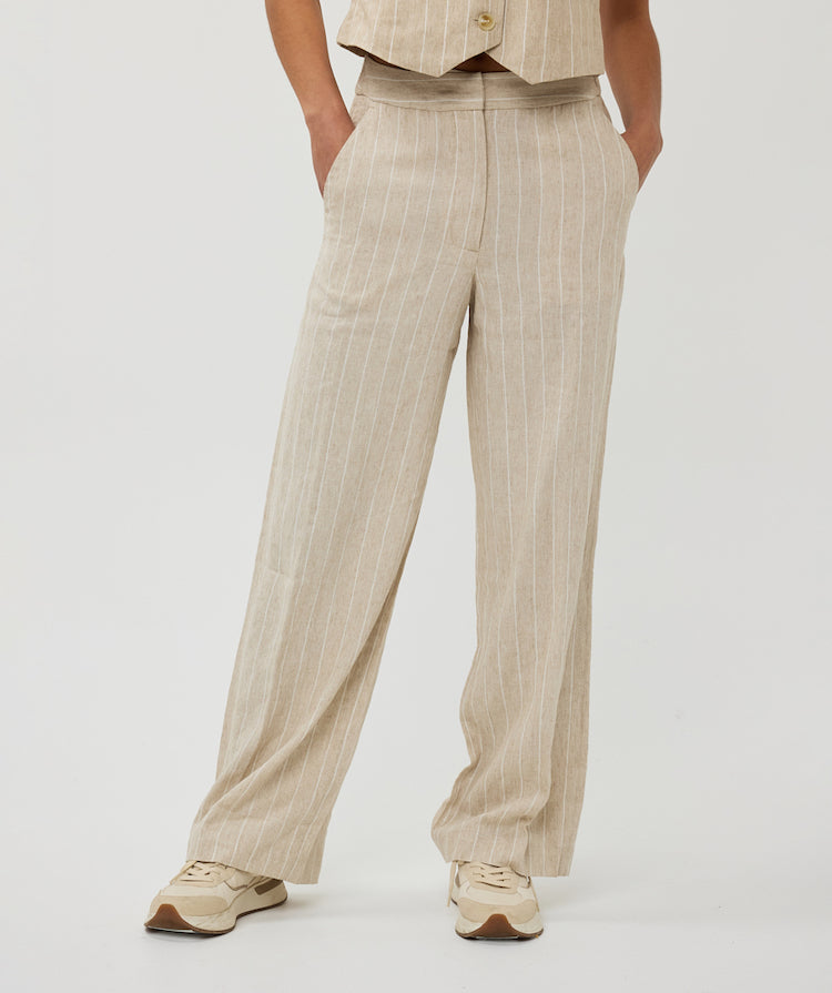 Stripe Linen Wide Leg Trouser