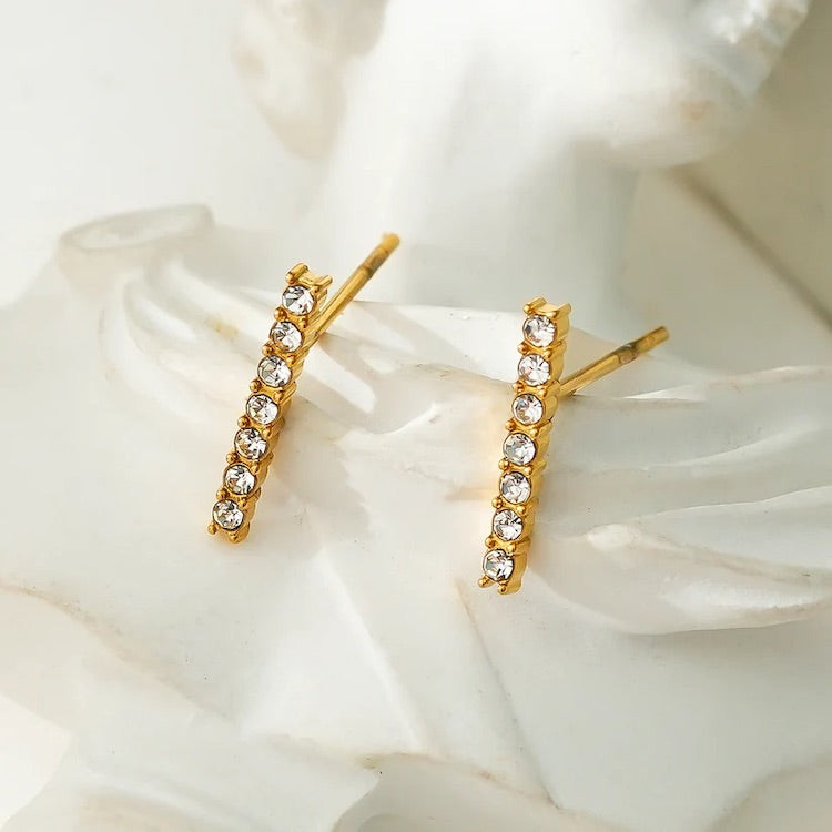 BIHAR: Minimalist Pavé Zirconia Embedded Bar Stud Earrings