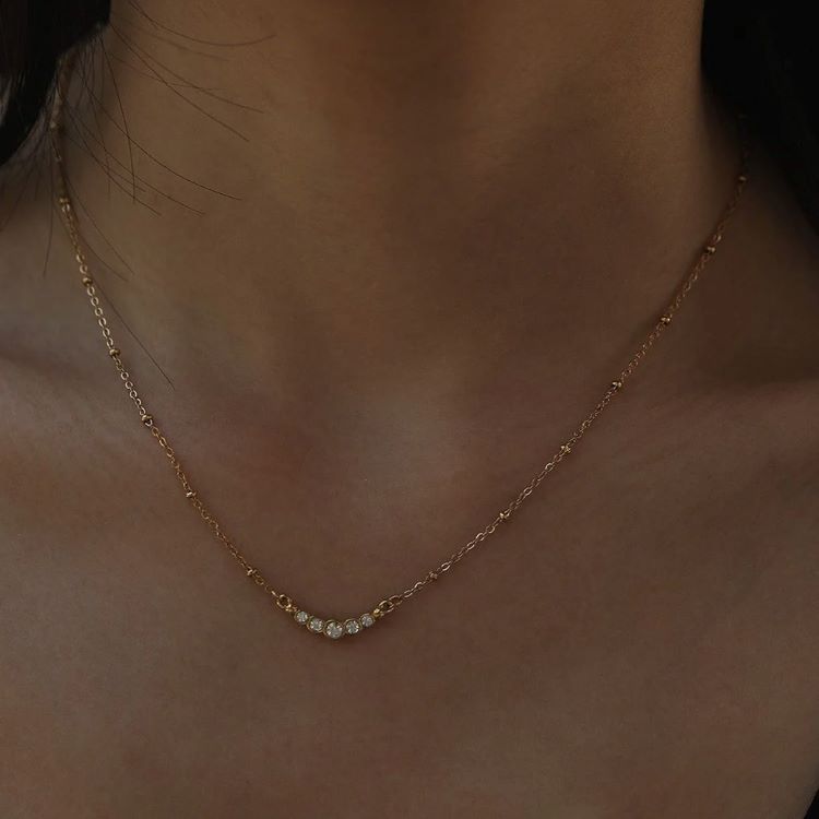 KIMI Beaded Chain with Dainty Pavé-Set Zirconia Pendant