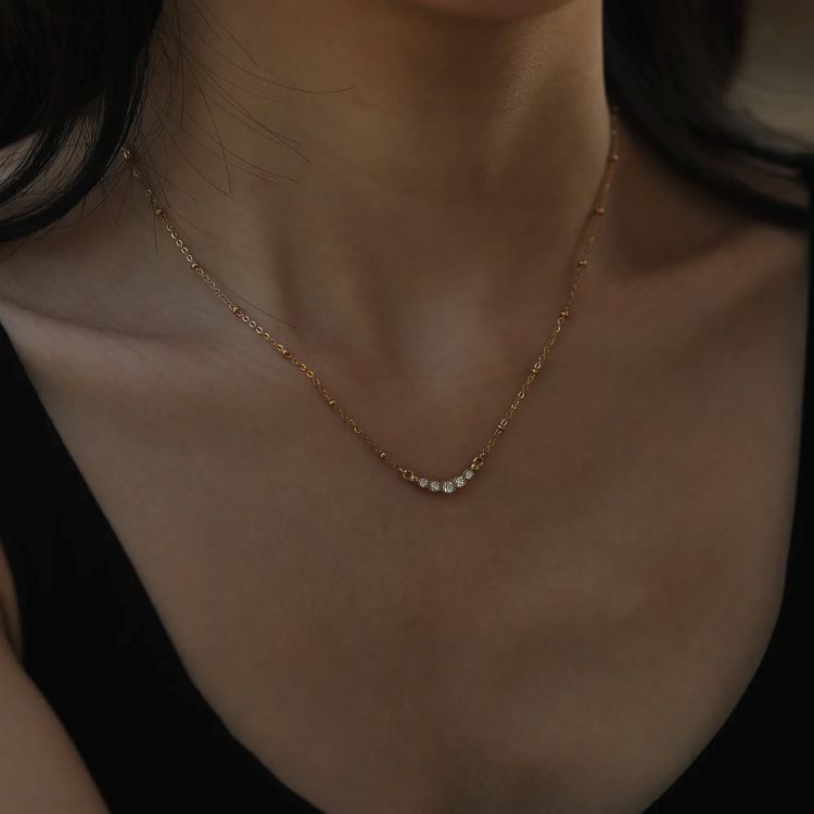 KIMI Beaded Chain with Dainty Pavé-Set Zirconia Pendant