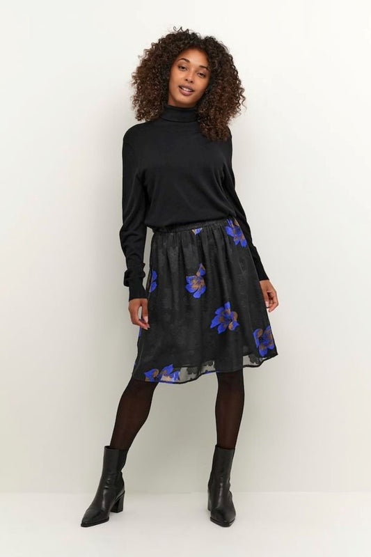 Kaffe Style: 10506954 Ameda skirt, black with blue flowers