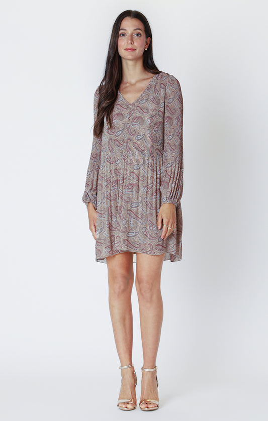 Paisley Print V-Neck Dress