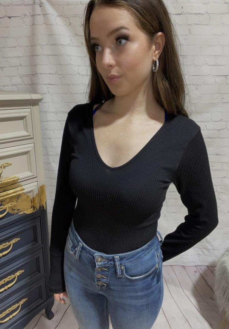 RD Veronica Long Sleeve V Neck Bodysuit