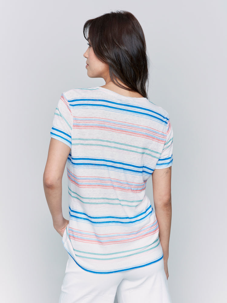 V-Neck Stripe Short Sleeve