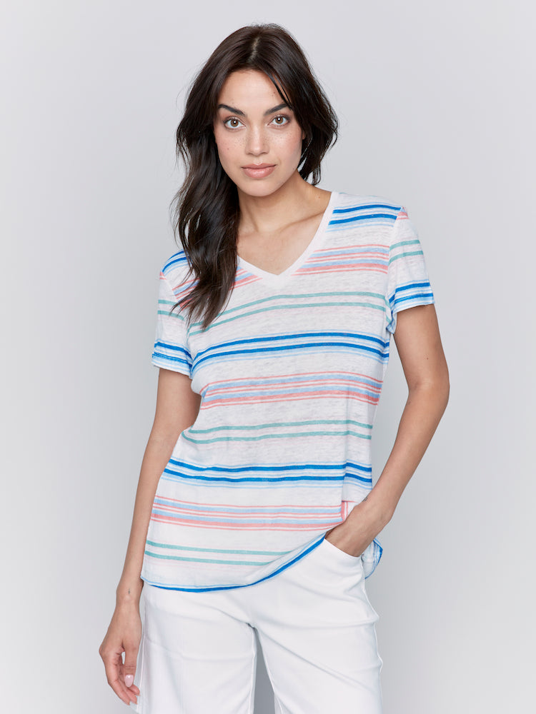 V-Neck Stripe Short Sleeve