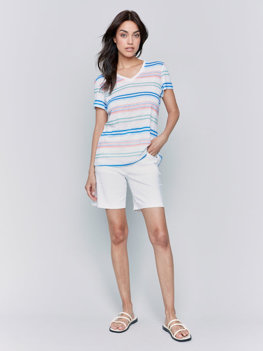 V-Neck Stripe Short Sleeve