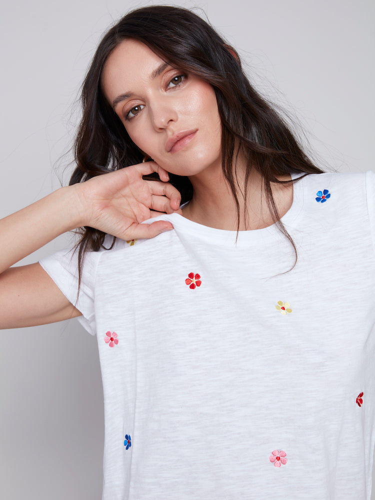 Flower Embroidered T-Shirt