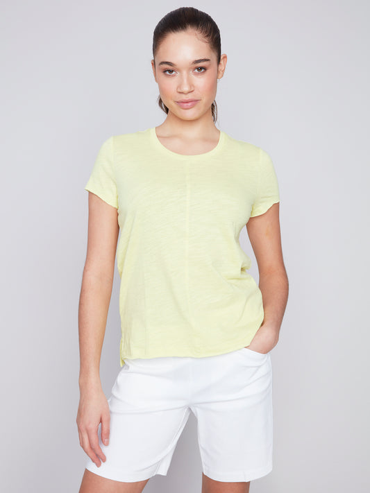 Short Sleeve Round Neck Cotton Shirt