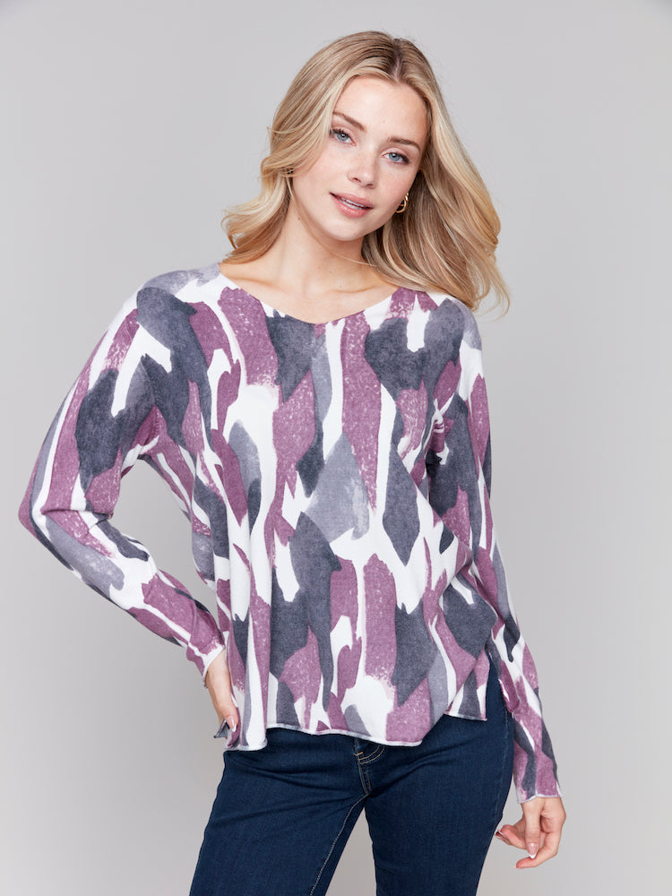 Printed V-Neck Sweater