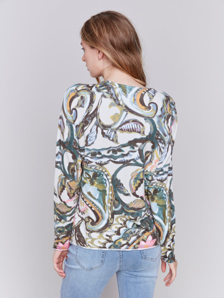 Printed V-Neck Sweater