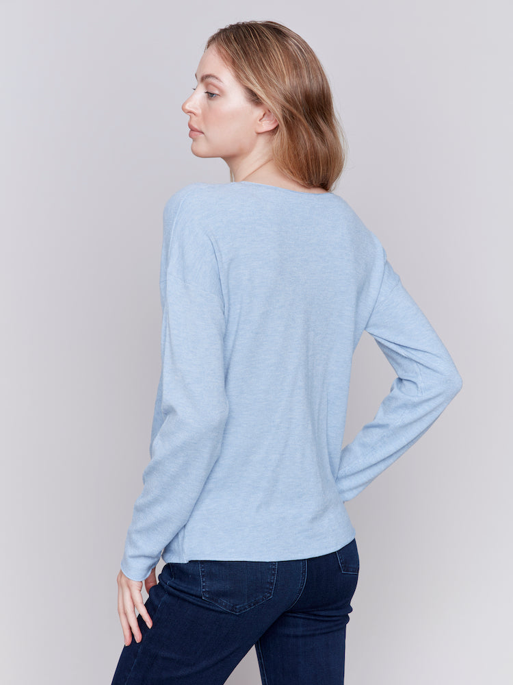 V-Neck Faux Knot Front Long Sleeve