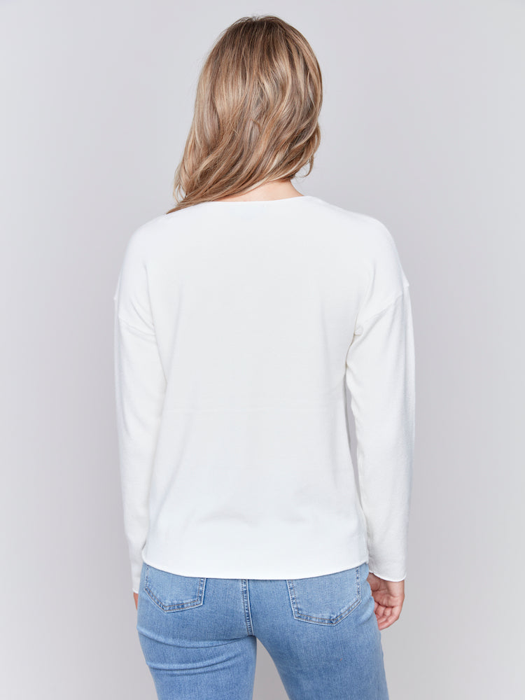 V-Neck Faux Knot Front Long Sleeve