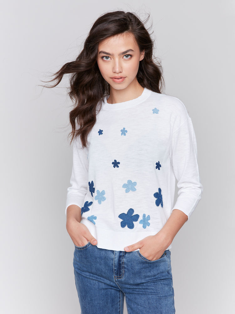 Flower Detail 3/4 Sleeve Top