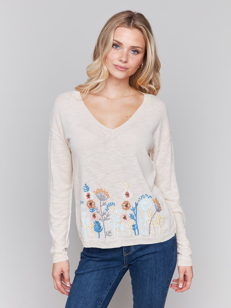 Flower Embroidery Detail Long Sleeve