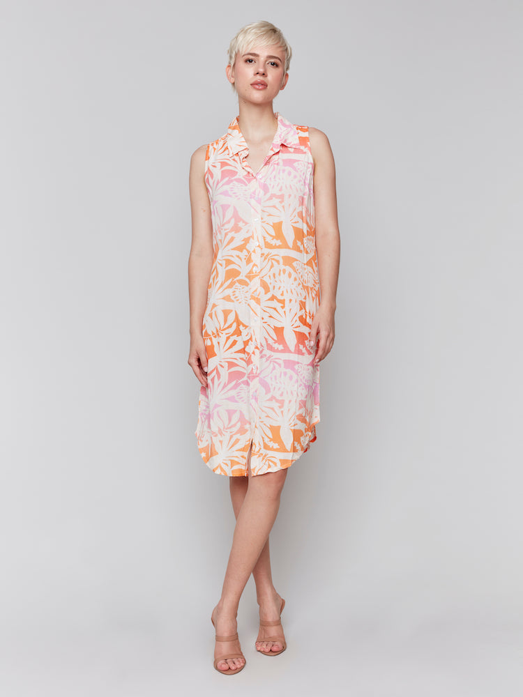 Tropical Print Sleeveless Dress