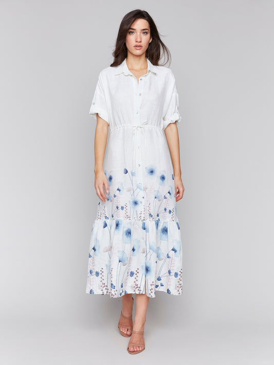 Button Front Floral Detail Midi Dress