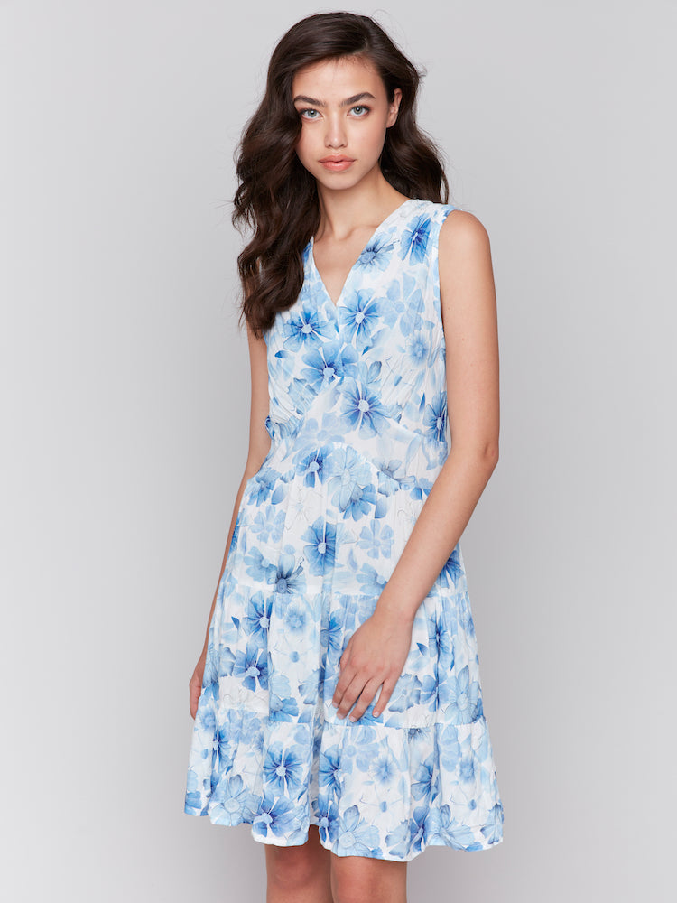 Printed Sleeveless V-Neck Dress