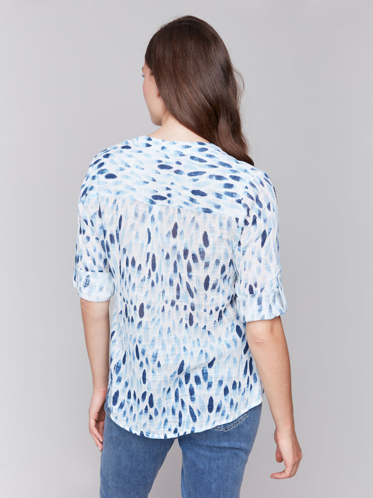 Printed Roll Up Sleeve Blouse