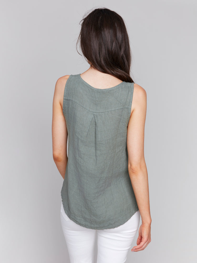 Sleeveless Button Side Linen Tank