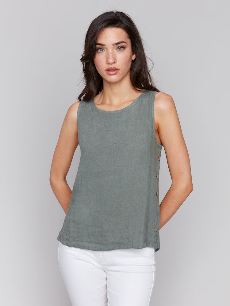 Sleeveless Button Side Linen Tank