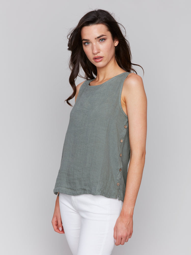 Sleeveless Button Side Linen Tank