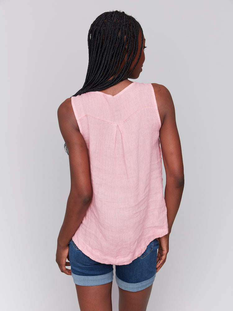 Sleeveless Button Side Linen Tank