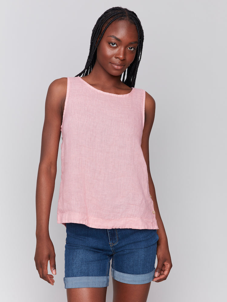 Sleeveless Button Side Linen Tank