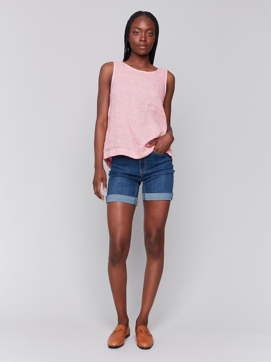 Sleeveless Button Side Linen Tank