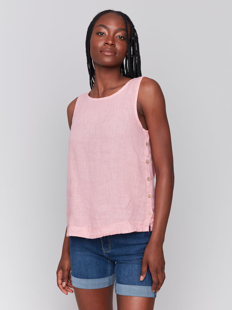 Sleeveless Button Side Linen Tank