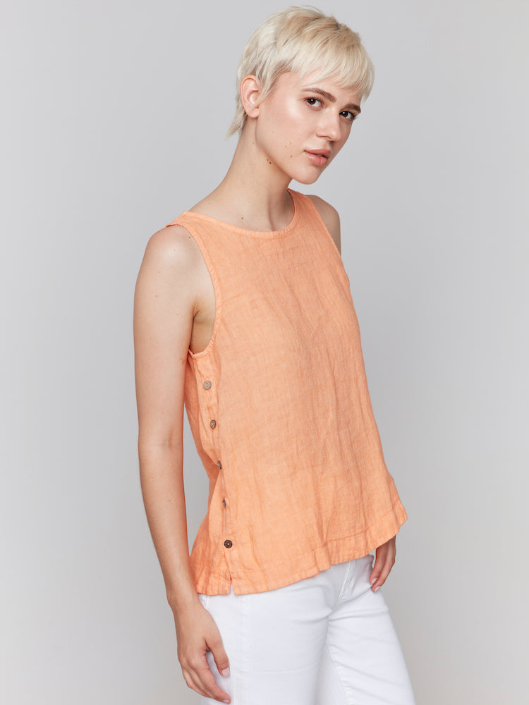 Sleeveless Button Side Linen Tank