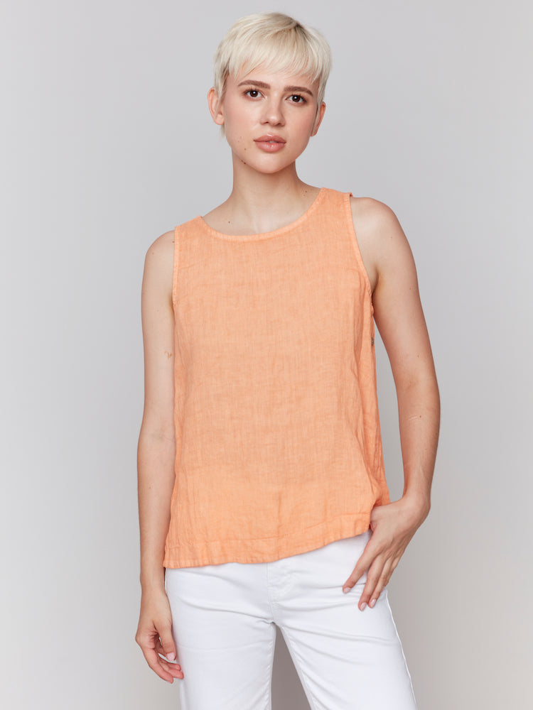 Sleeveless Button Side Linen Tank