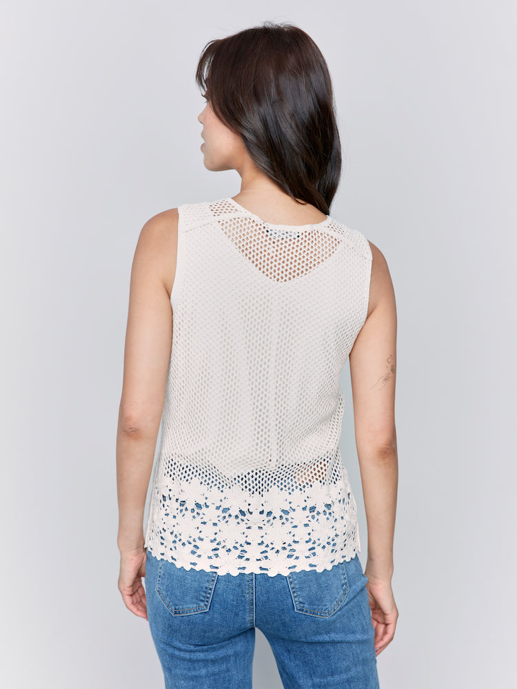 Button Front Crochet Sleeveless Top