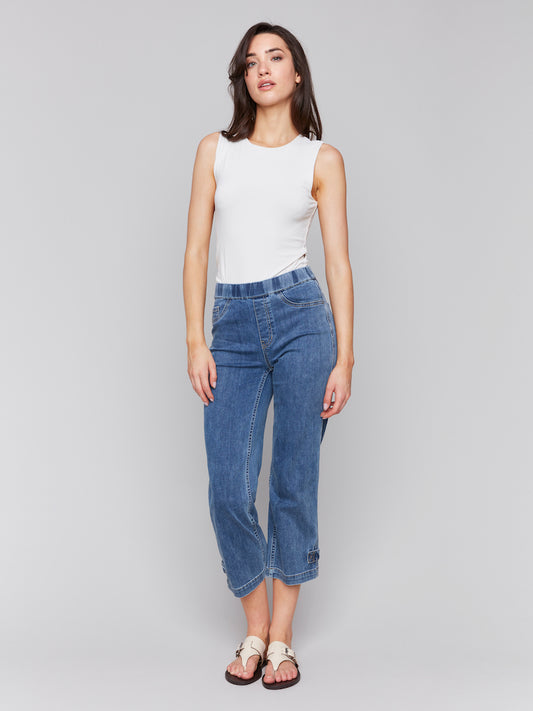 Cropped Flare Leg Pull On Jeans