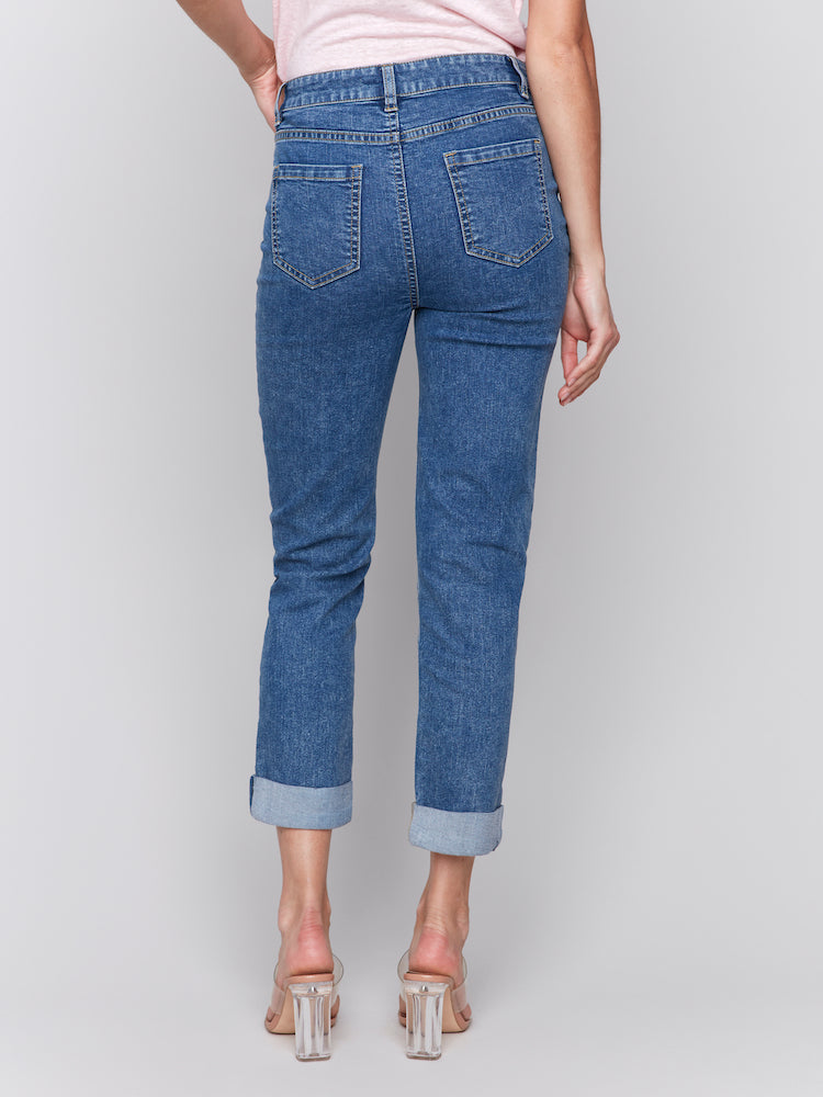 Pin Tuck Straight Leg Jeans